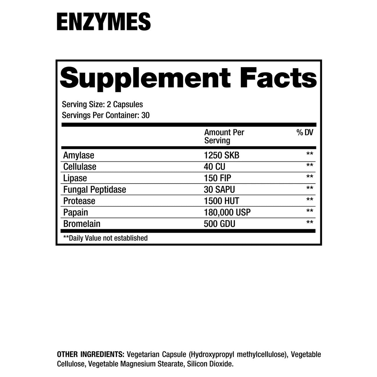 Dragon Pharma Enzymes ingredient label