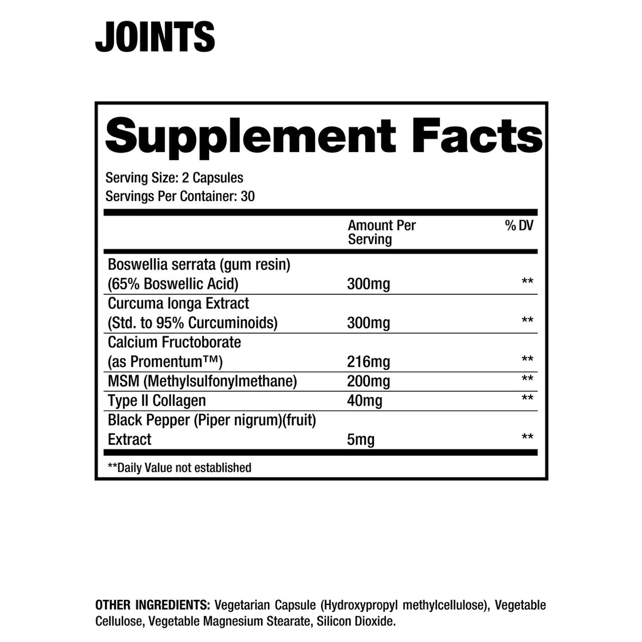 Dragon Pharma Joint Support ingredient label