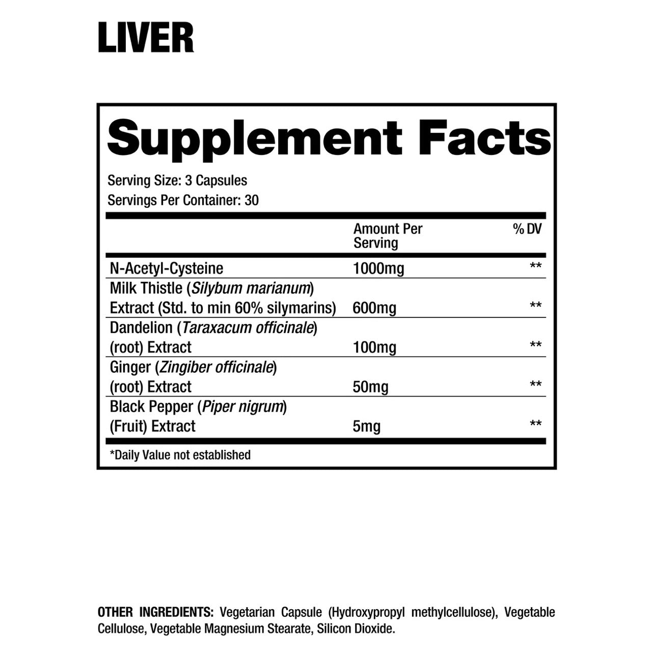 Dragon Pharma Liver Support ingredient label