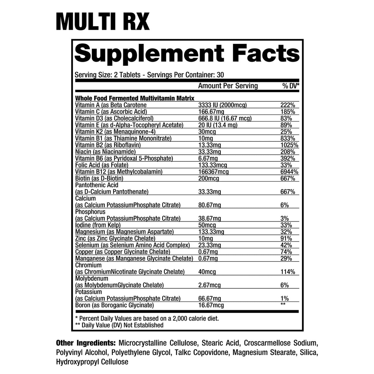 Dragon Pharma Multi RX ingredient label