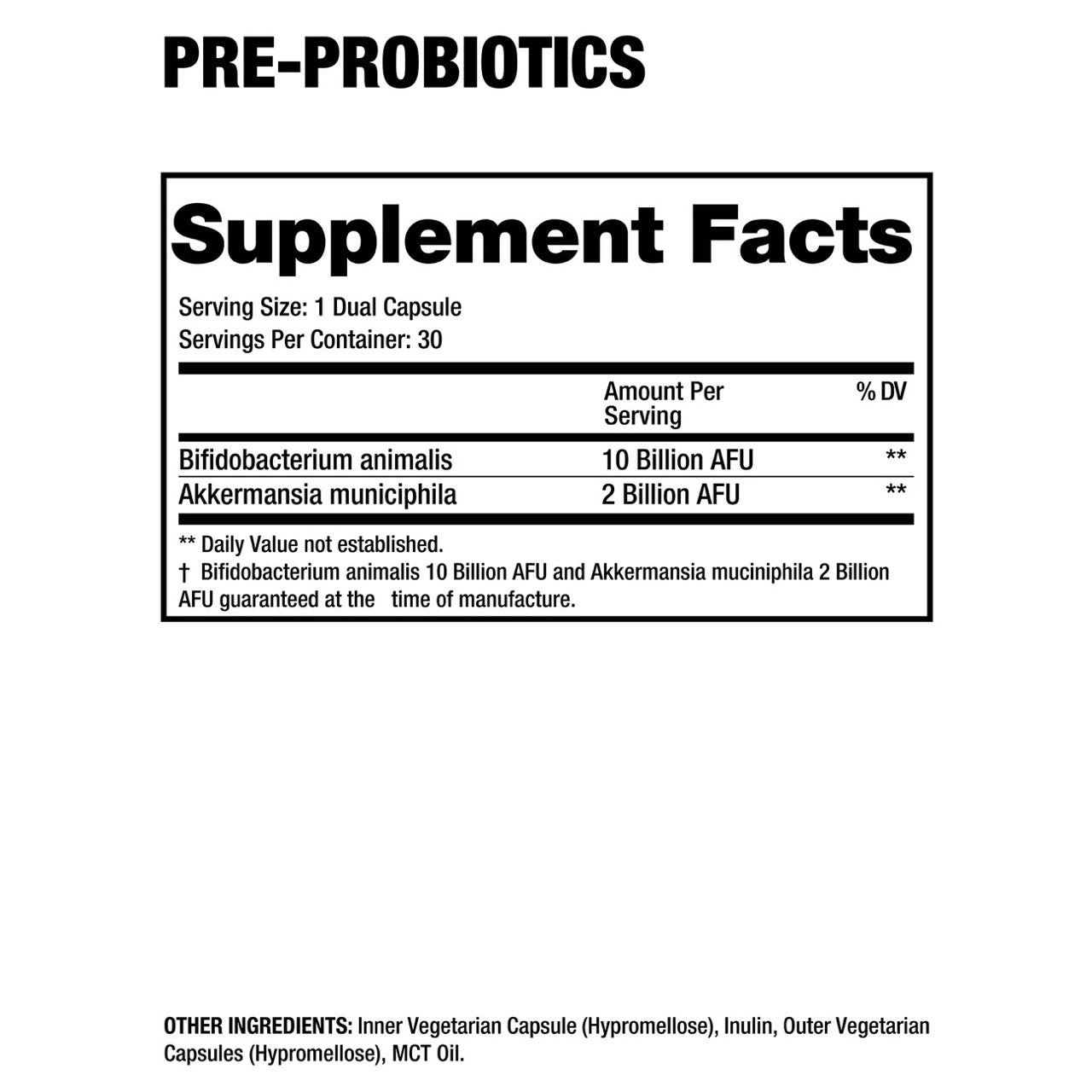 Dragon Pharma Pre & Probiotics ingredient label