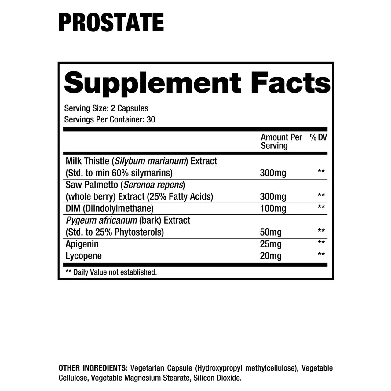 Dragon Pharma Prostate Support ingredient label