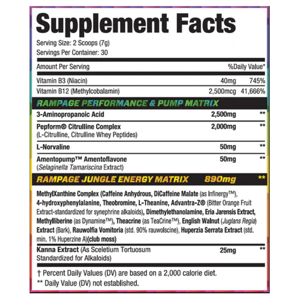 MuscleSport Rhino Rampage – Supercharged Pre-Workout Analog with Nootropic & Pump Matrix (210 g) ingredient label