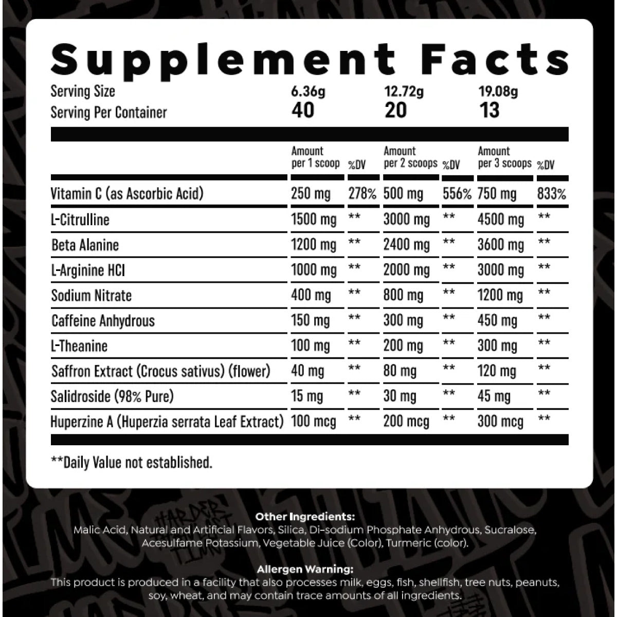 HTLT Signature Series Pre-Workout ingredient label 2