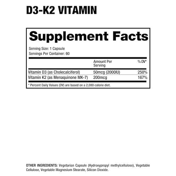 Dragon Pharma Vitamin D3-K2 ingredient label