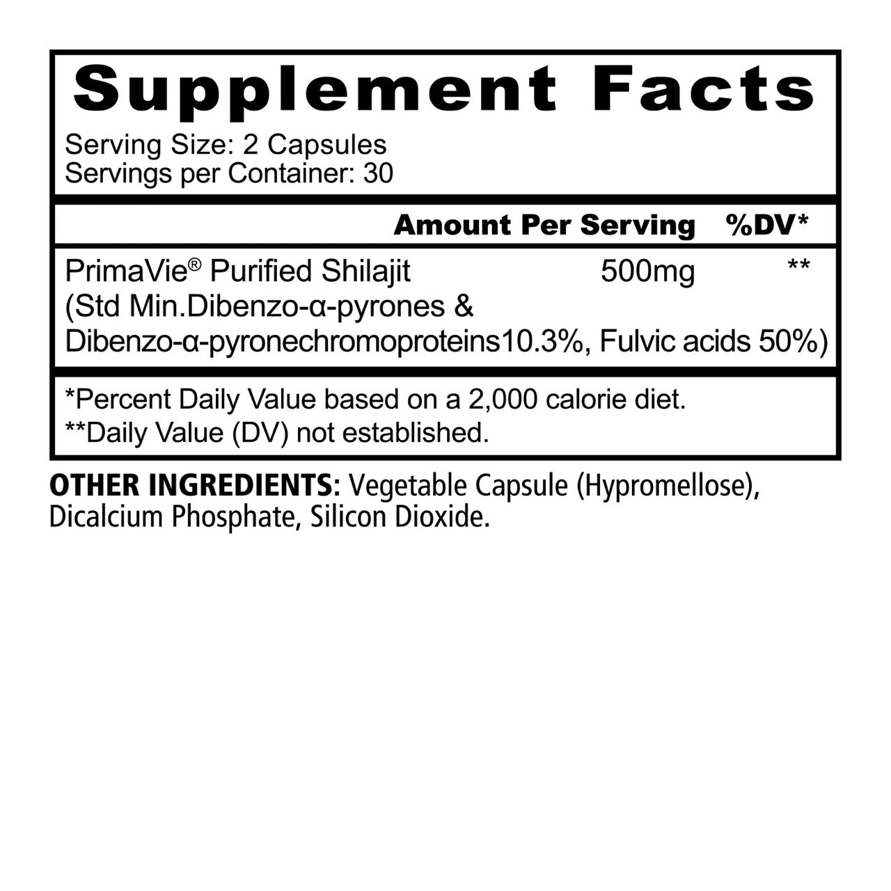 Panda Shilajit ingredient label
