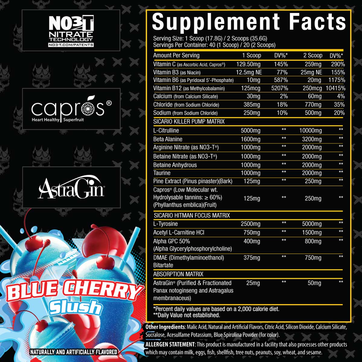 Sicario™ Non Stim Pre Workout ingredient label 2