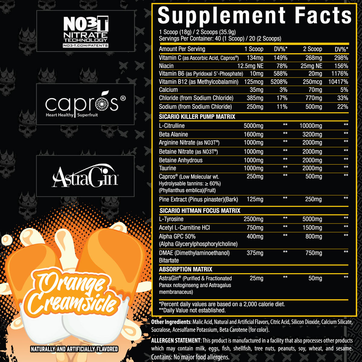 Sicario™ Non Stim Pre Workout ingredient label 22