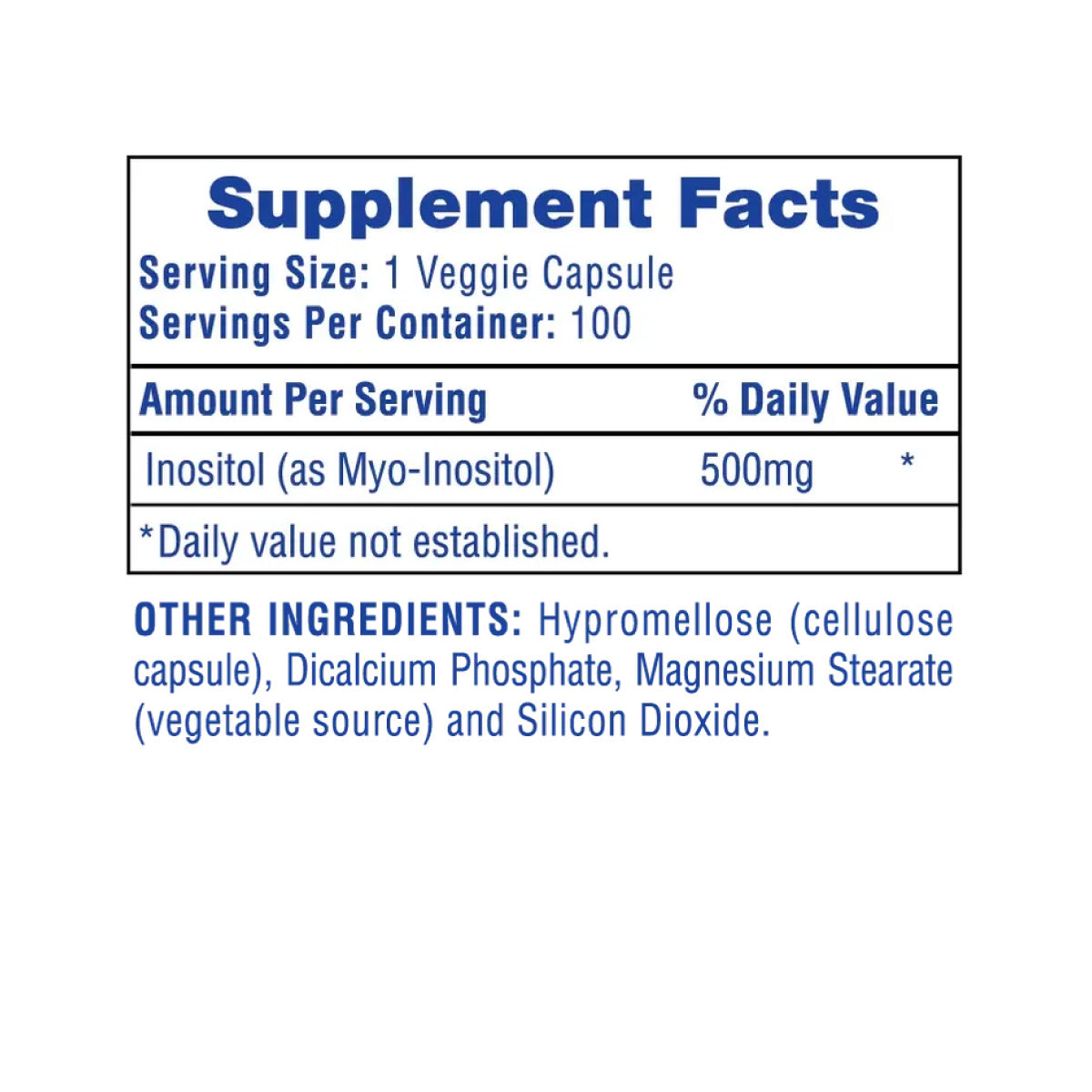 Hi Tech Inositol ingredient label