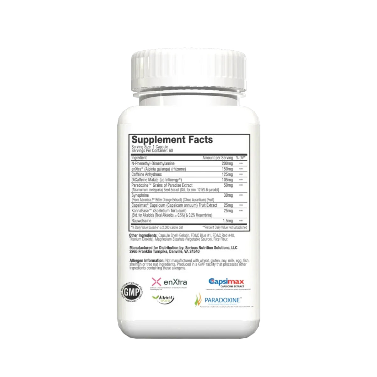 SNS Thermagize XT ingredient label