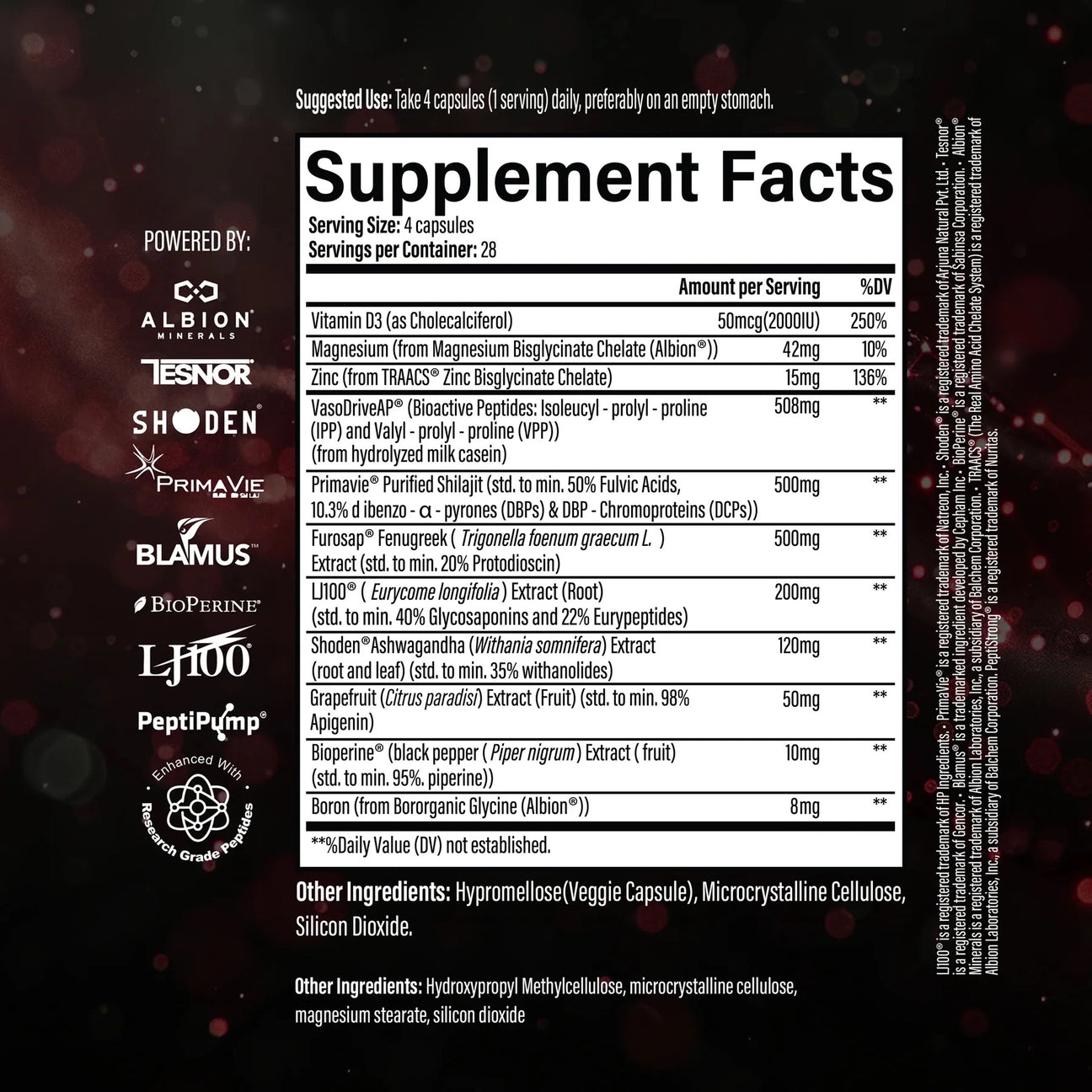 Infinis Nutrition Test Booster ingredient label