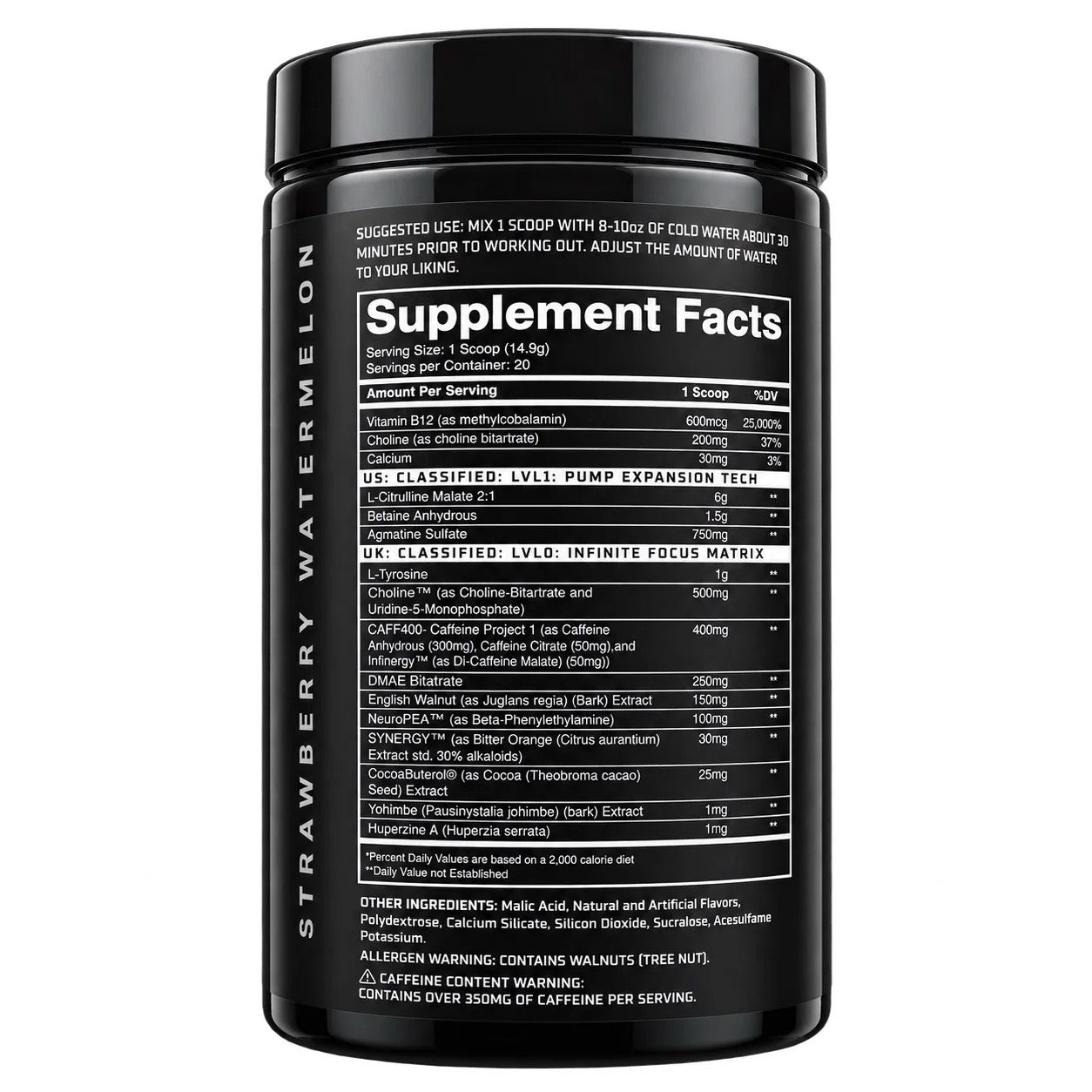 Ultraviolet Pre Workout ingredient label