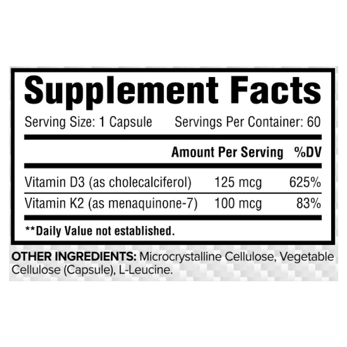 Core Vitamin D3+K2 ingredient label