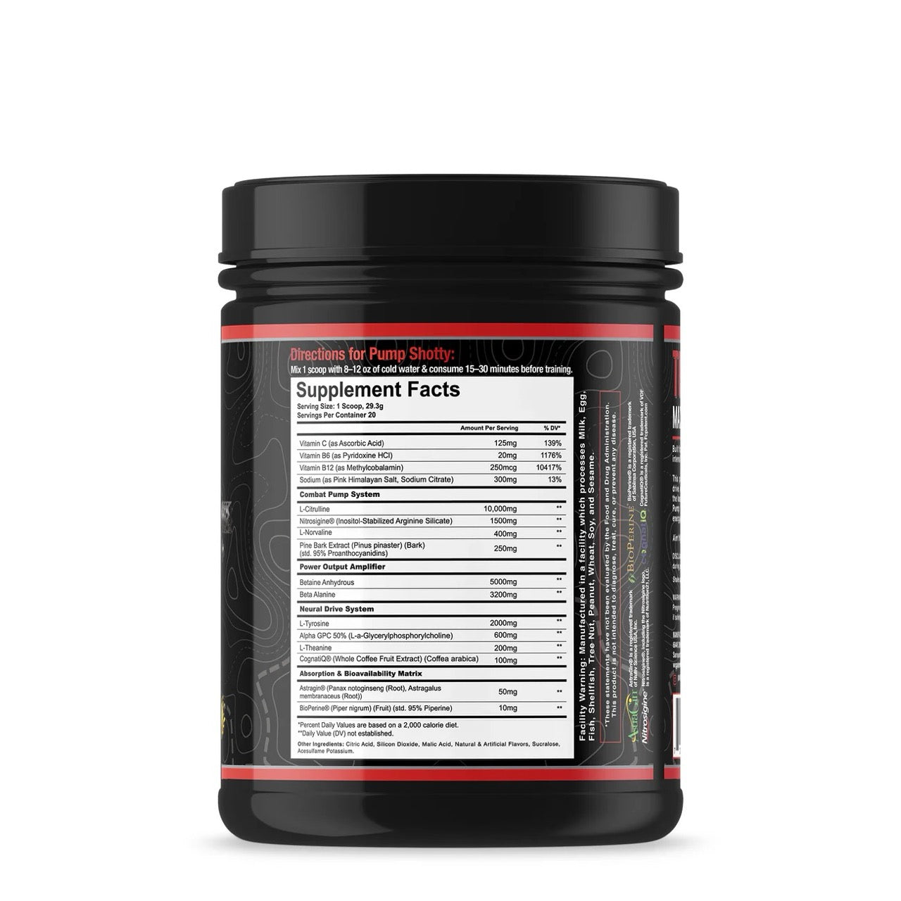 Pump Shotty Non Stim Pre Workout ingredient label