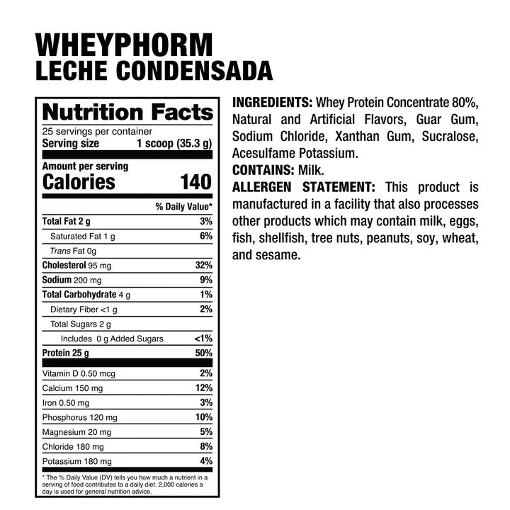 WheyPhorm Whey Protein Blend ingredient label 2