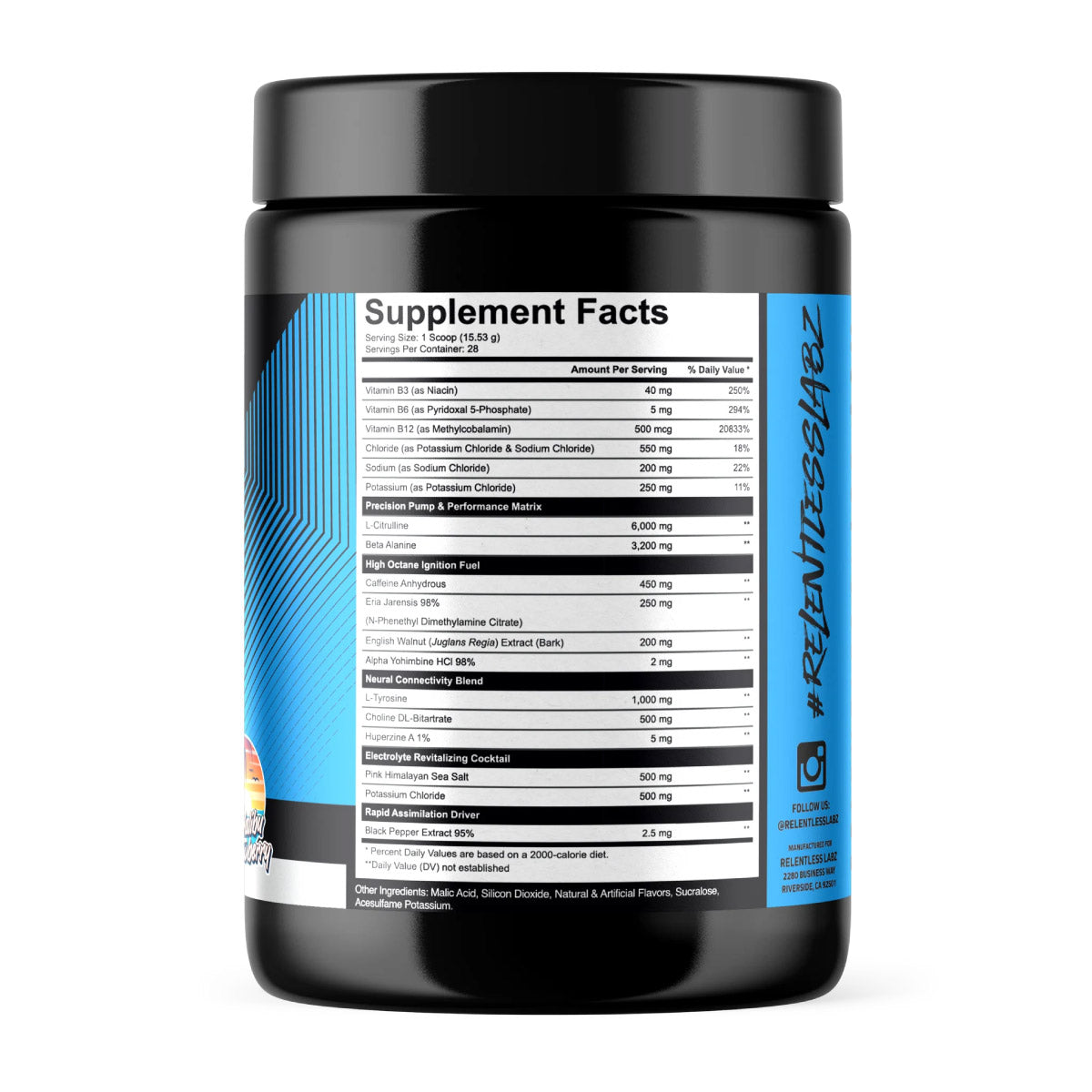 Relentless Activate Xtreme 435g - Cross The Limits UK Shop Vitamins & Supplements ingredient label