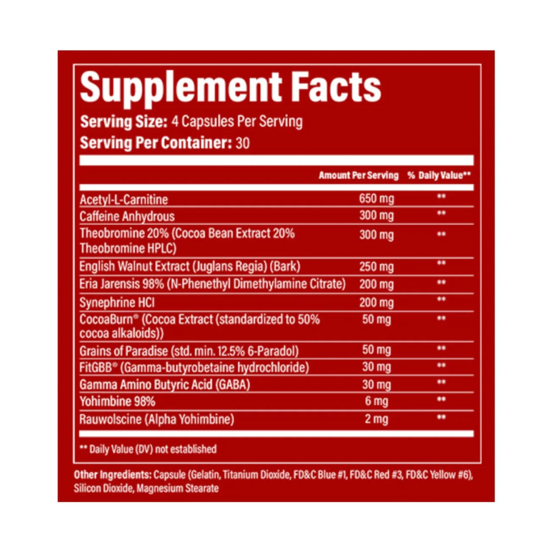 Red Sky Fat Burner ingredient label