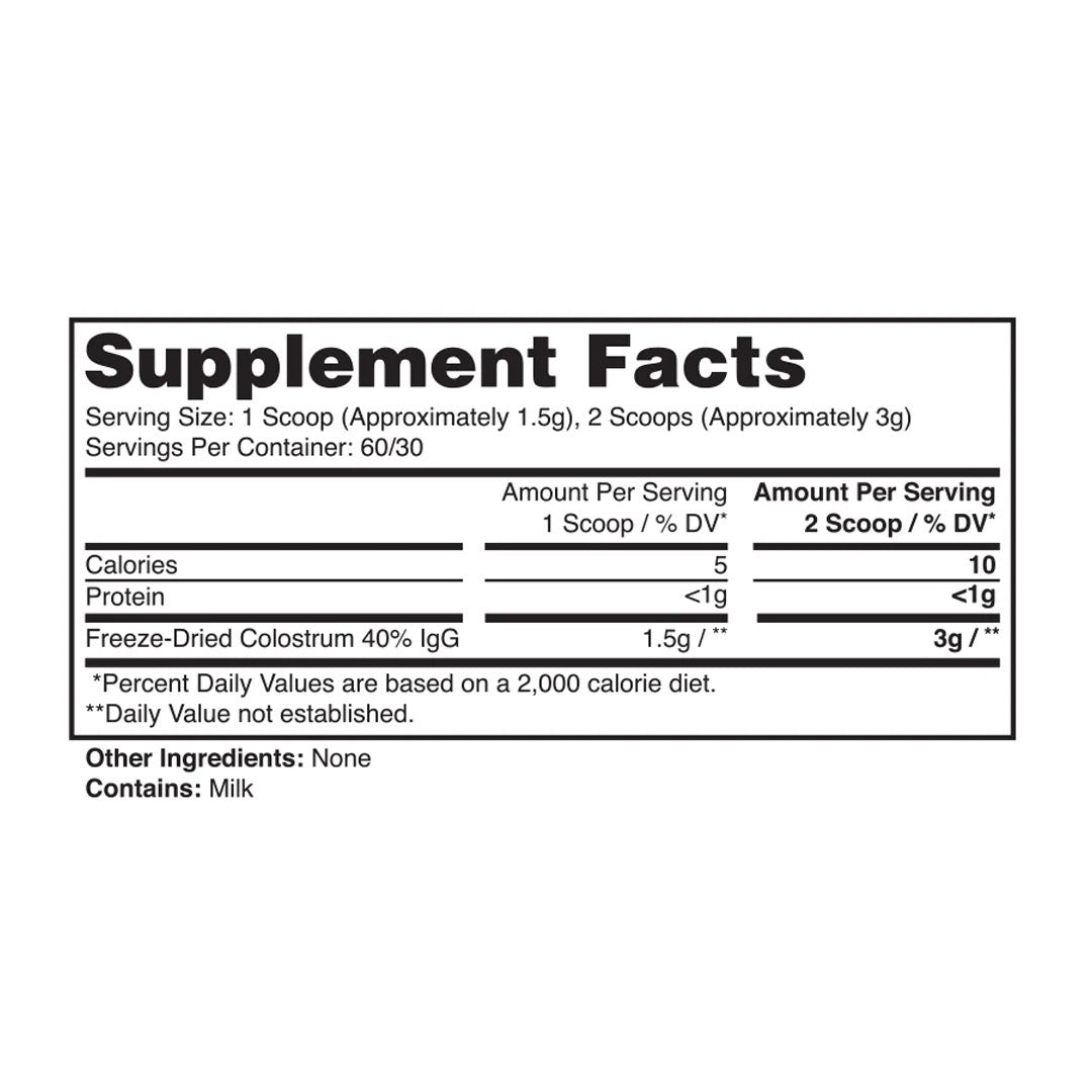 Apollon Colostrum ingredient label 2