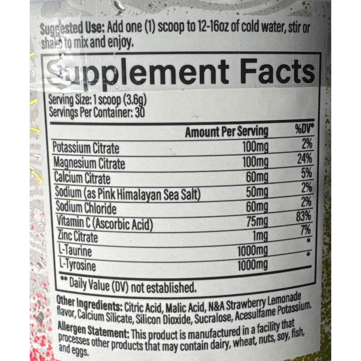 Frenzy ElectroIQ ingredient label