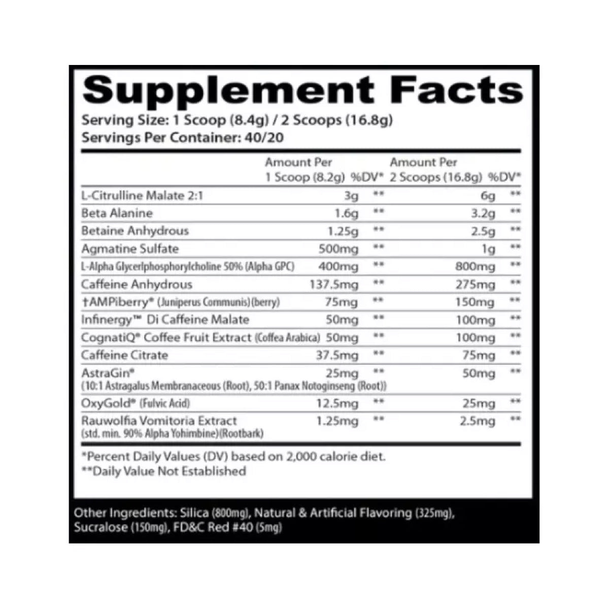 Psychotic X Pre Workout ingredient label