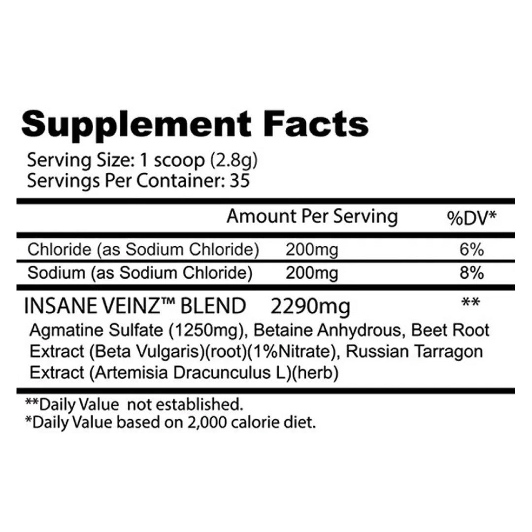 Insane Veinz Pump Pre Workout ingredient label 5