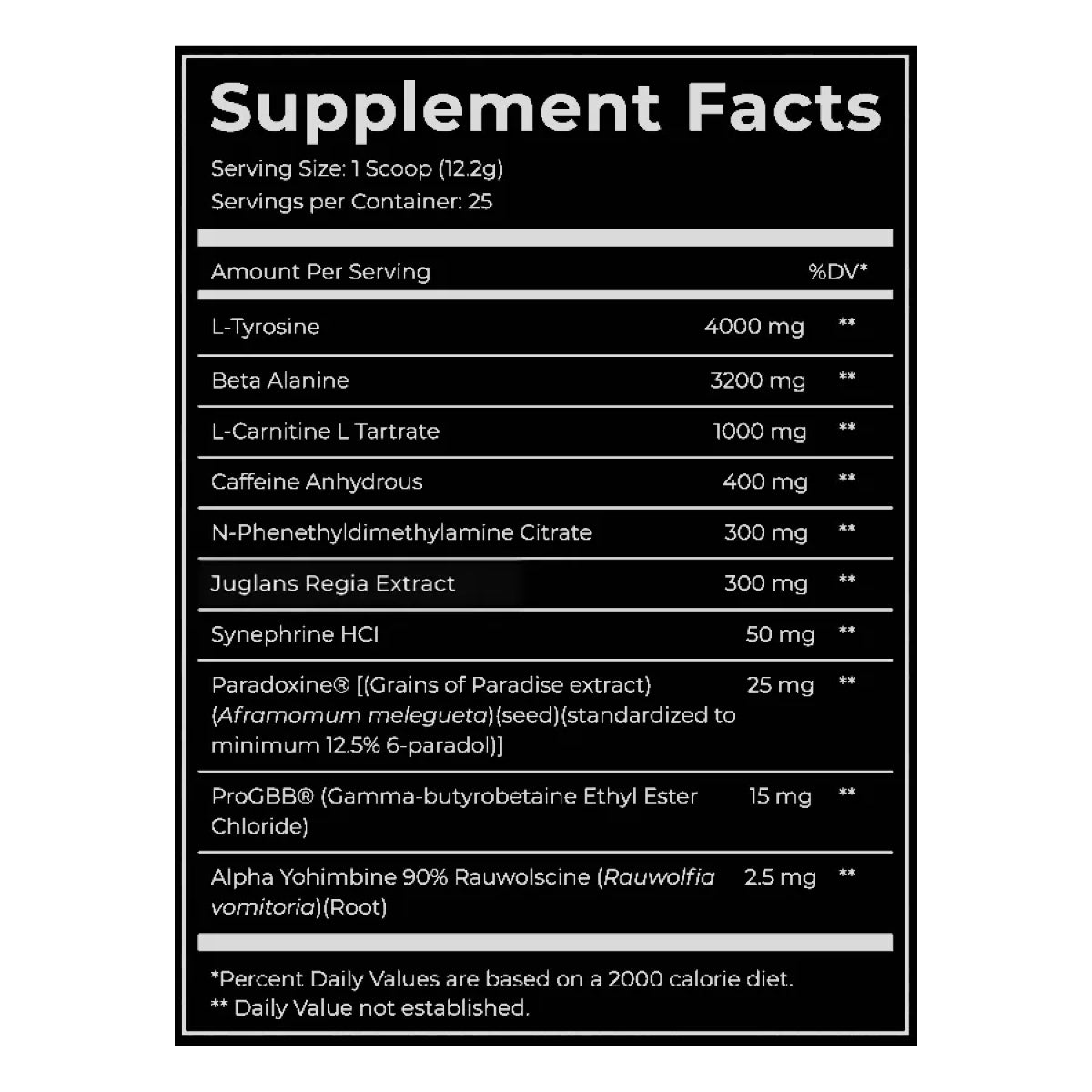 Dark Labs Maniaco Pre Workout ingredient label 2