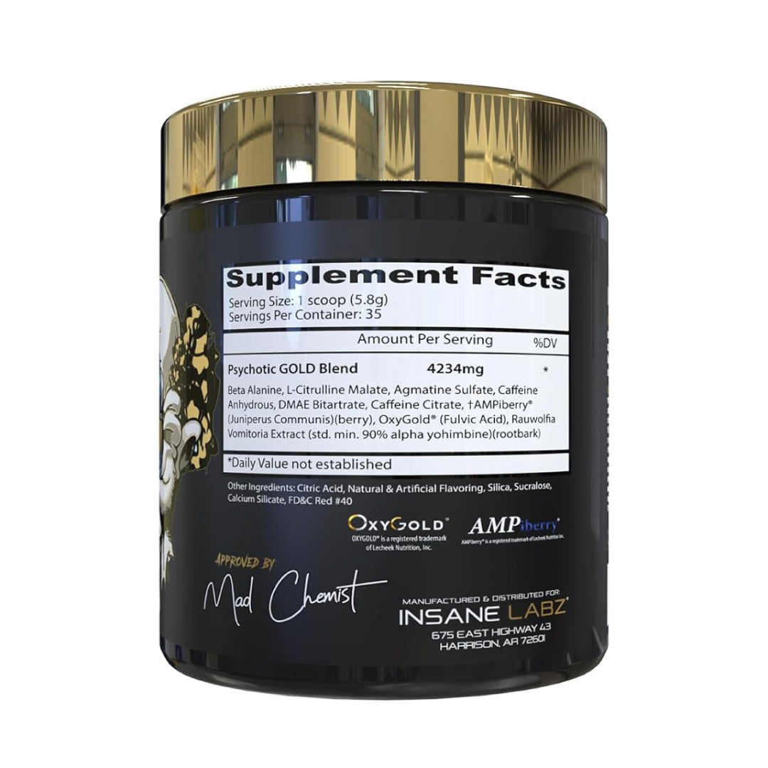 Psychotic Gold Pre Workout ingredient label 2