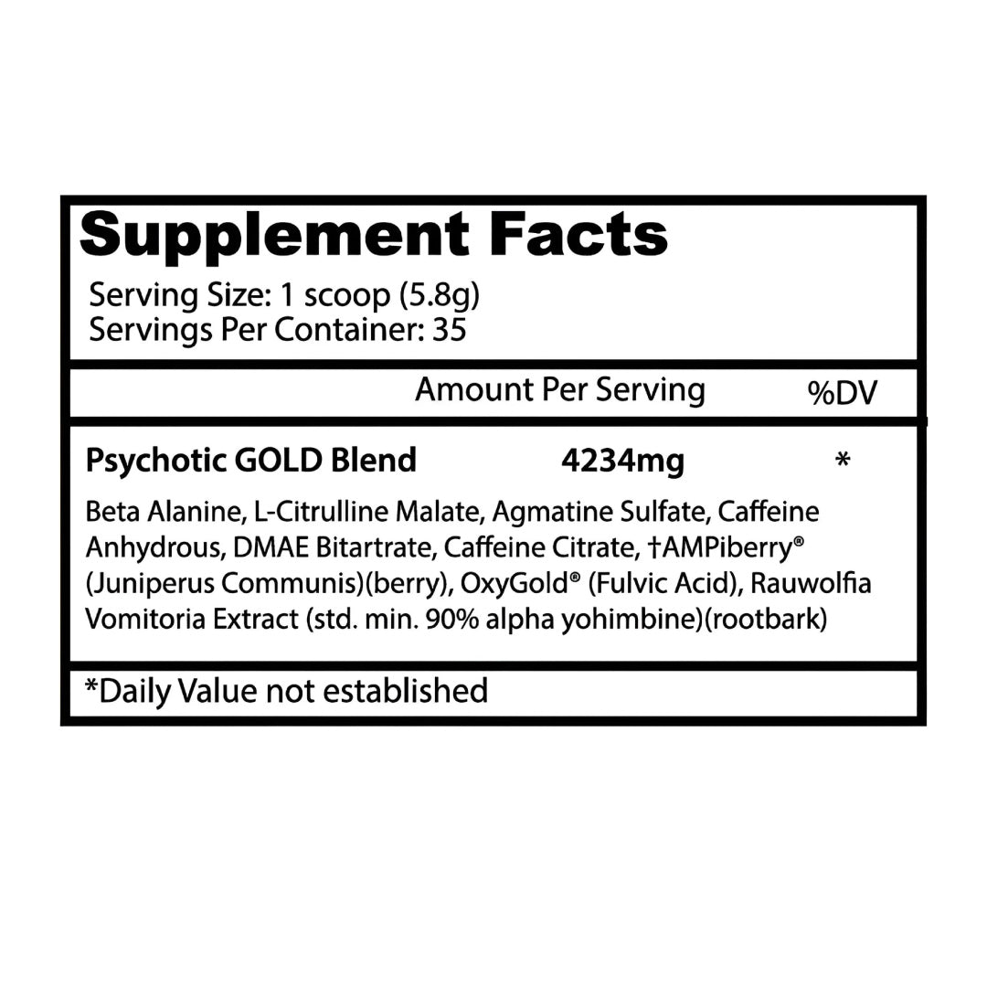 Psychotic Gold Pre Workout ingredient label 3
