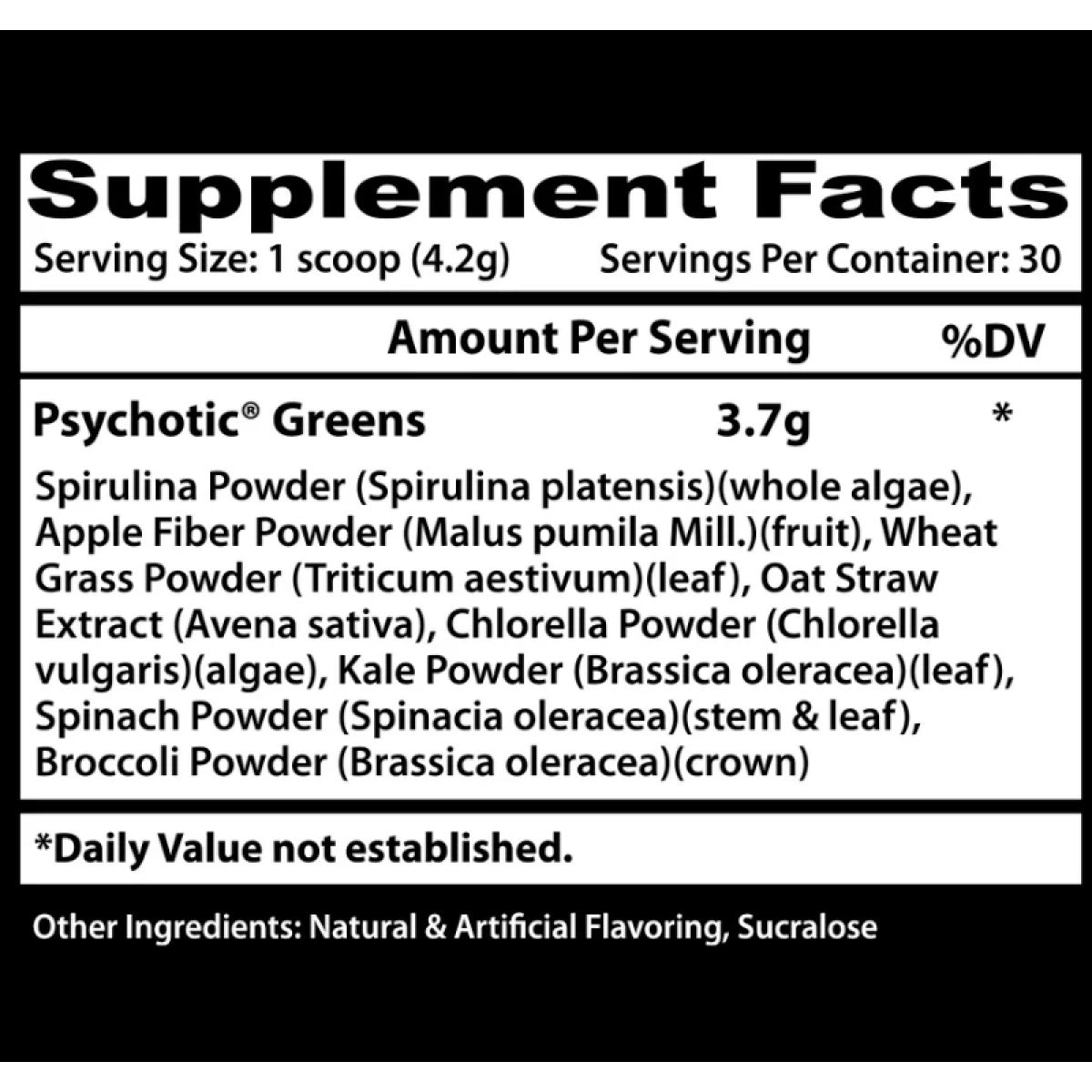 Psychotic Greens ingredient label