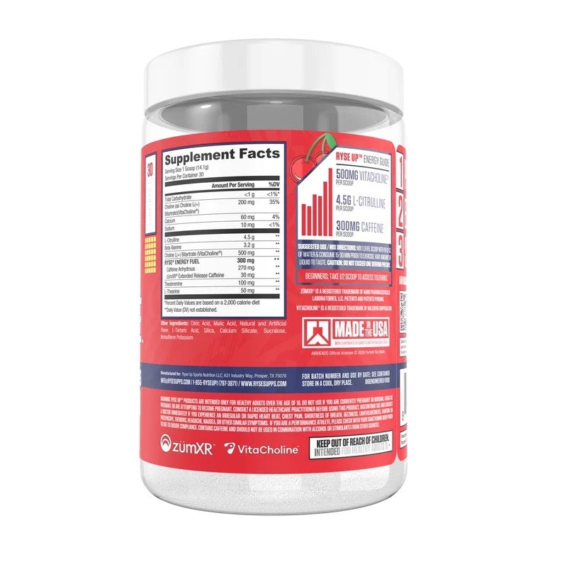 Ryse Airheads® Pre Workout ingredient label 2