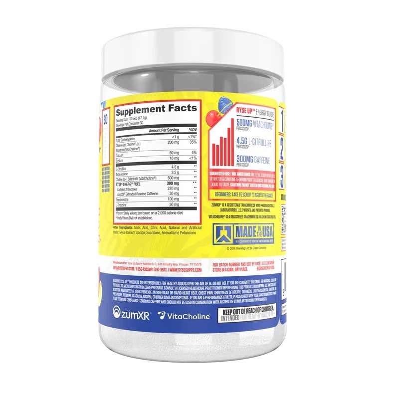 Ryse Popsicle® Pre Workout ingredient label 2