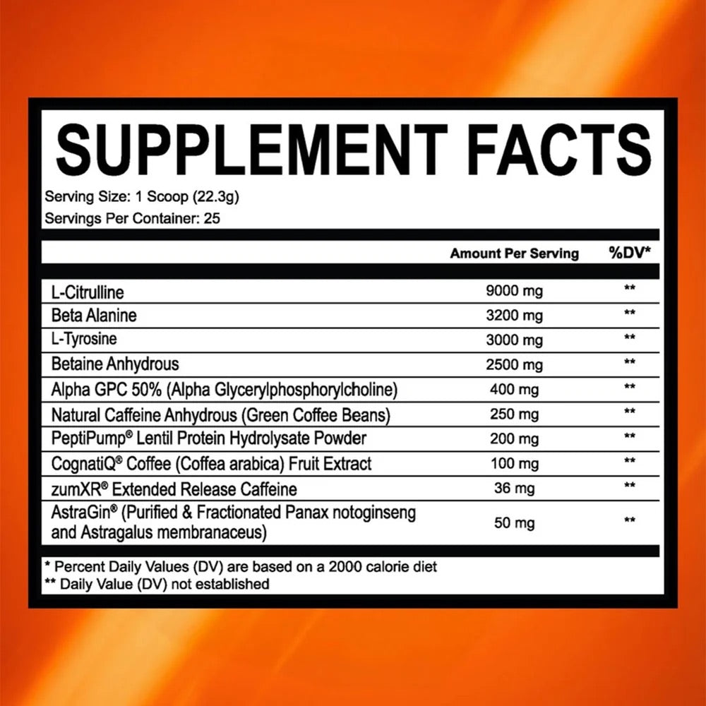Send It Stim Free Pre Workout ingredient label