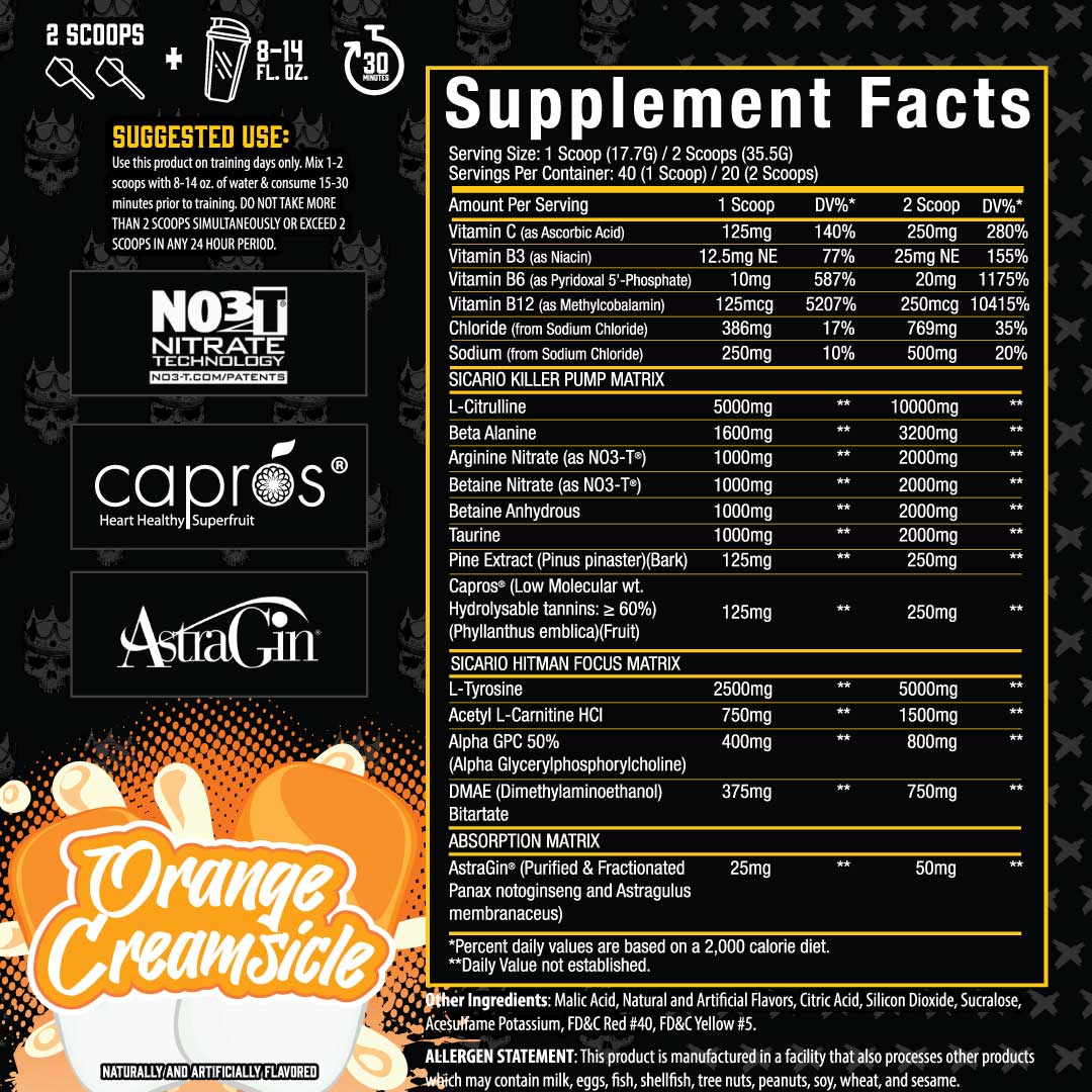 Sicario™ Non Stim Pre Workout ingredient label 5