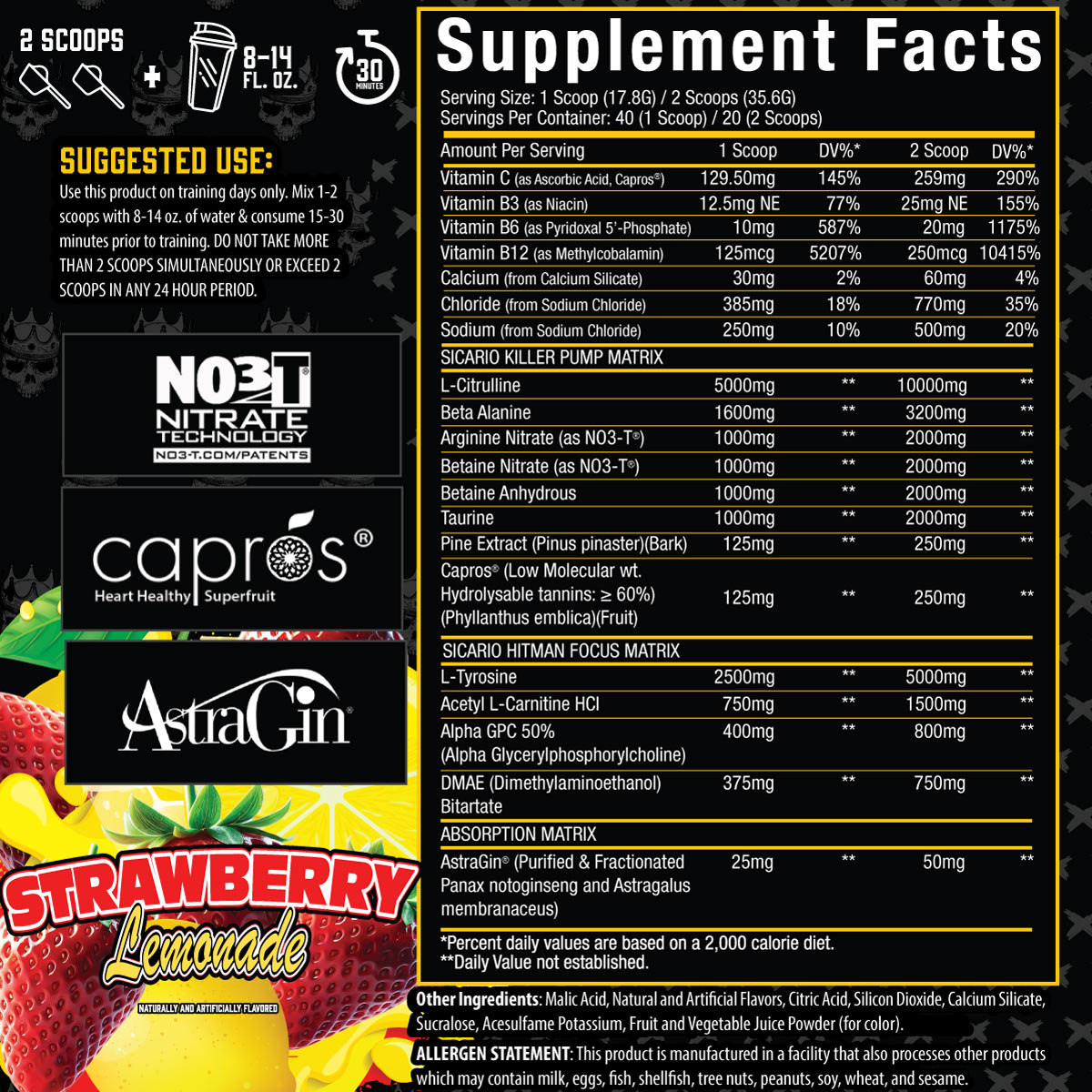 Sicario™ Non Stim Pre Workout ingredient label 3