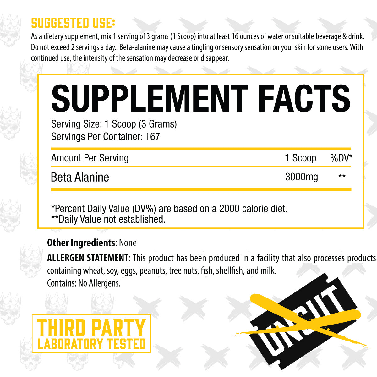 Uncut Beta Alanine ingredient label