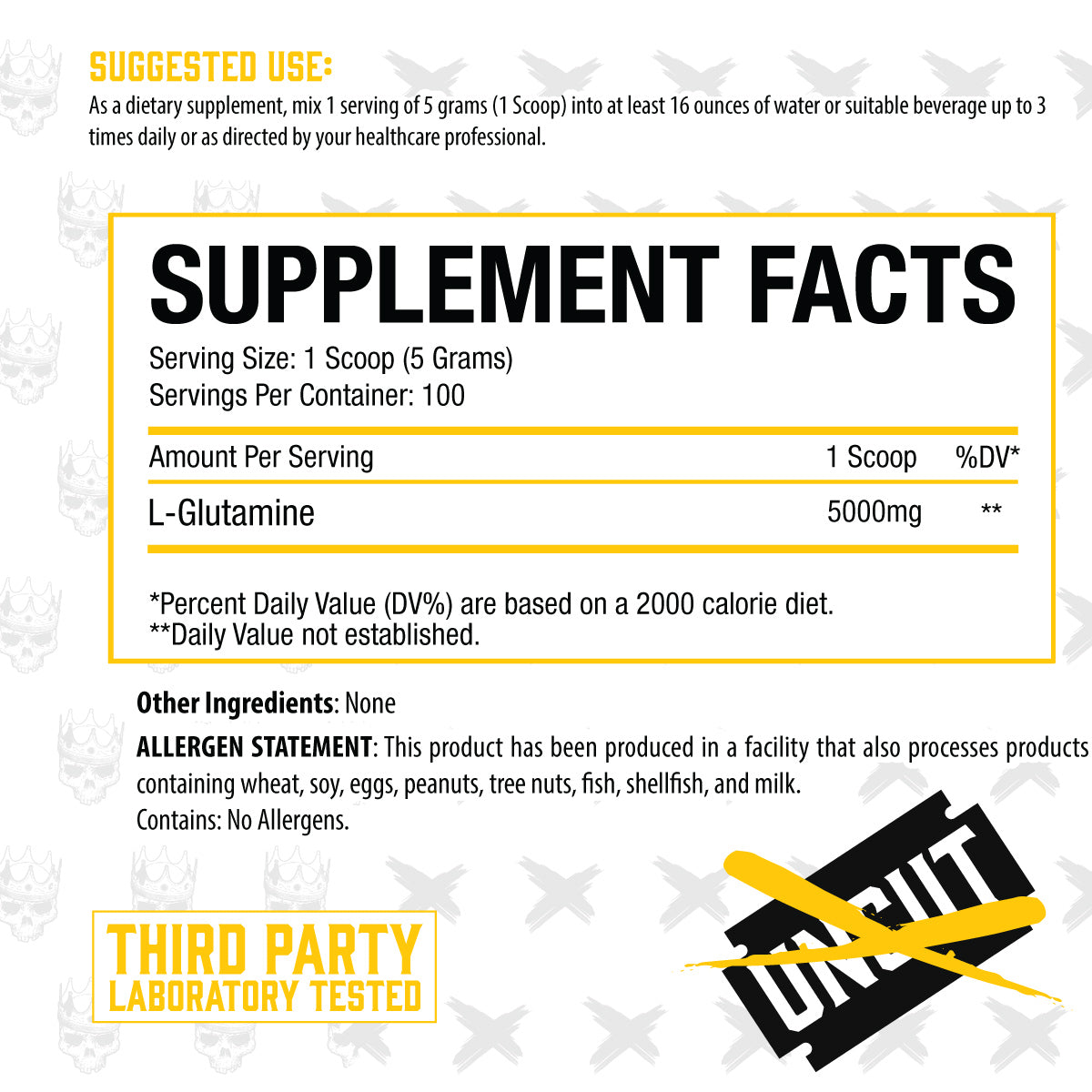 Uncut Glutamine ingredient label