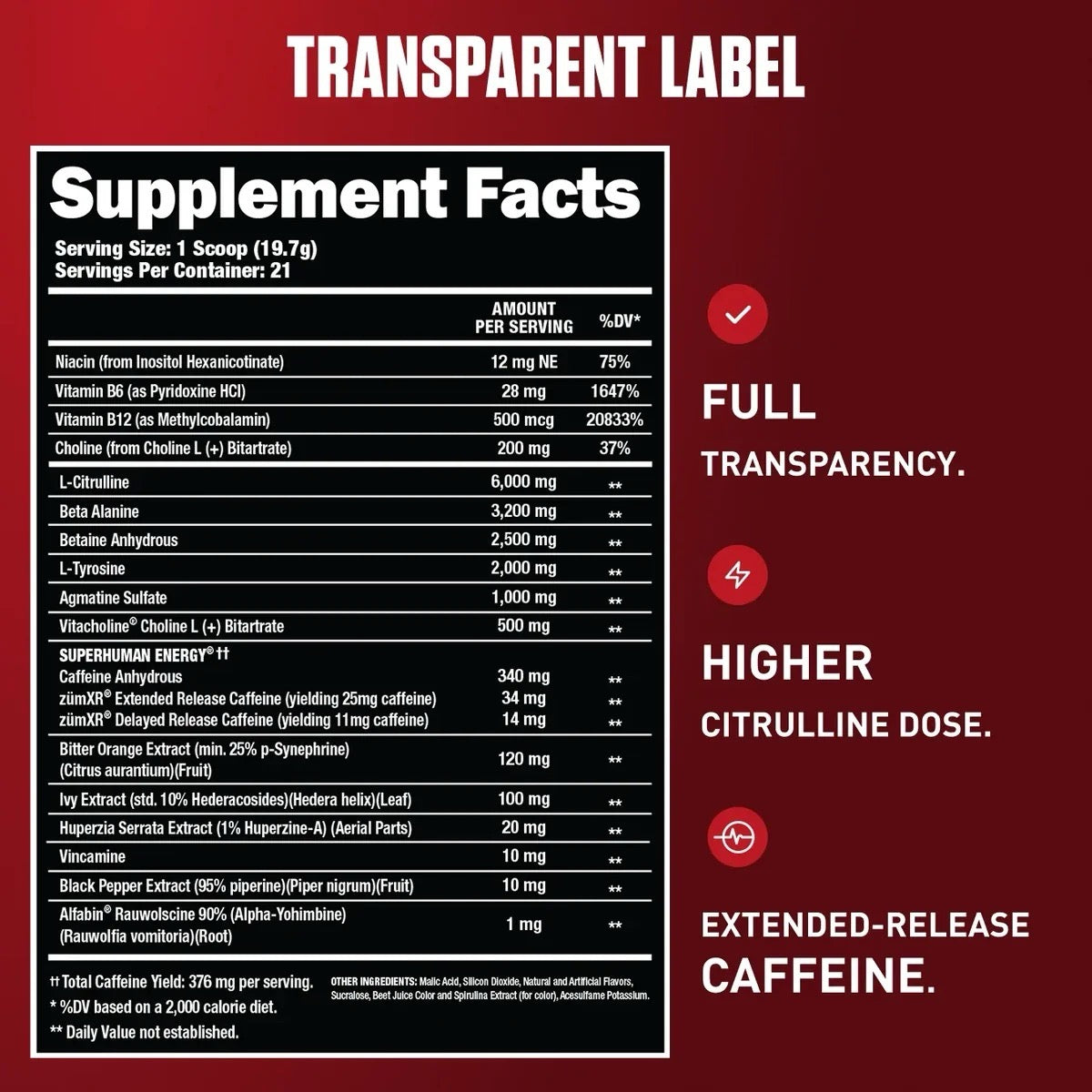 Superhuman Extreme Pre Workout ingredient label