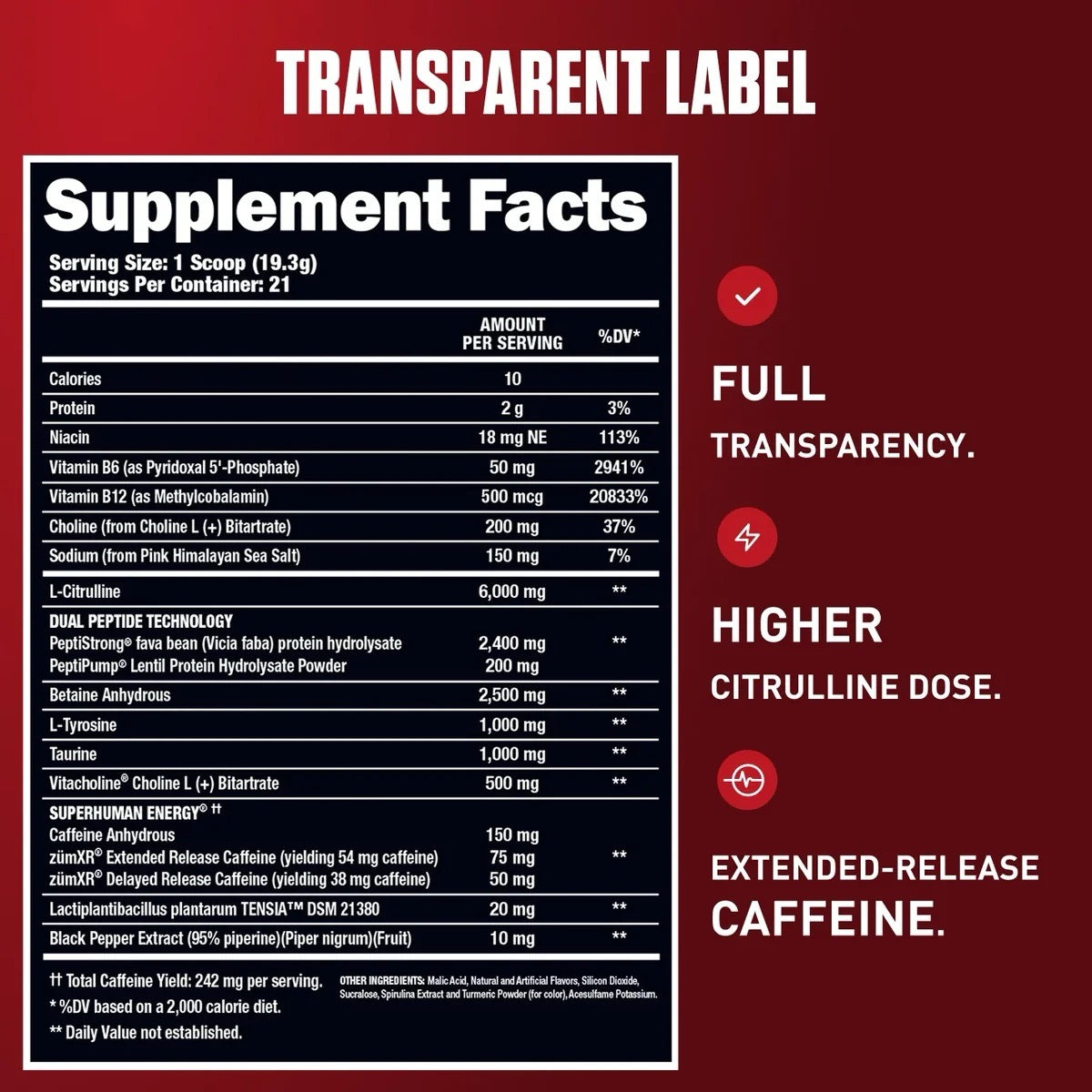 SuperHuman Pre Workout ingredient label 2