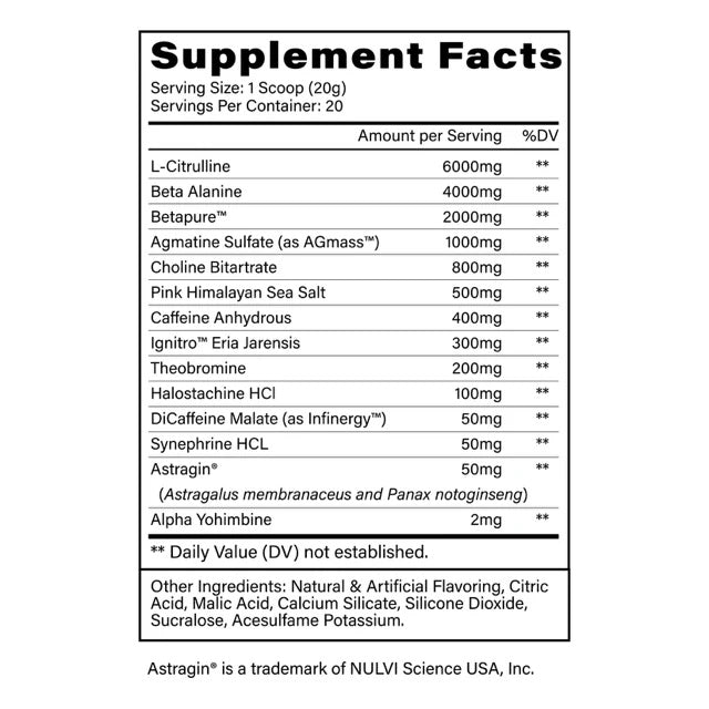 Stim Thug Pre Workout ingredient label