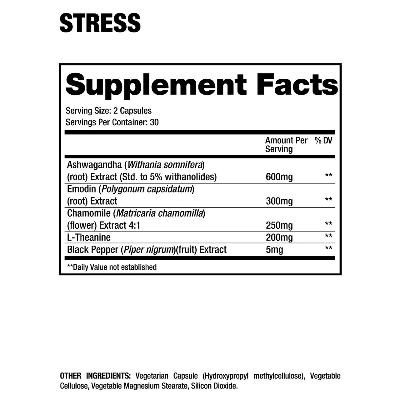 Dragon Pharma Stress Support ingredient label