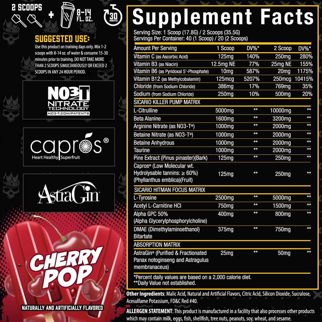 Sicario™ Non Stim Pre Workout ingredient label 4