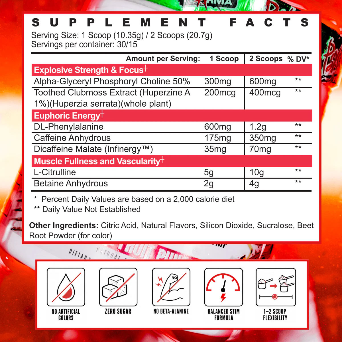 Psycho Pharma Vitals Pre Workout ingredient label