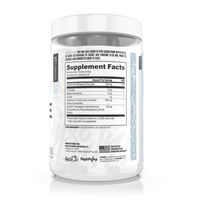 Ryse Pump Pre Workout ingredient label