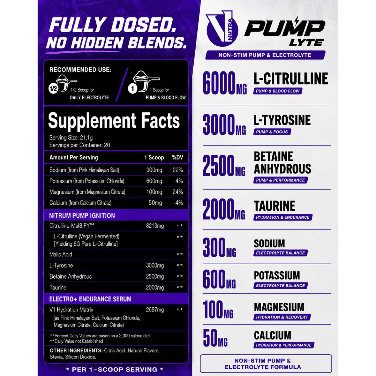 V1 Nutra Pump-Lyte ingredient label