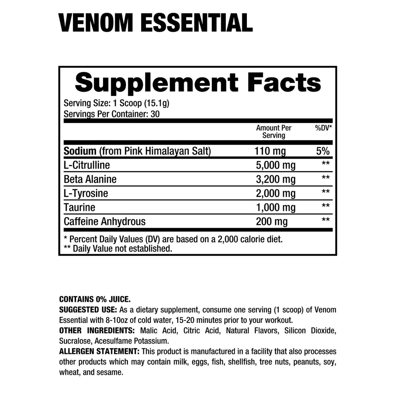 Dragon Pharma Venom Pre Workout ingredient label 2