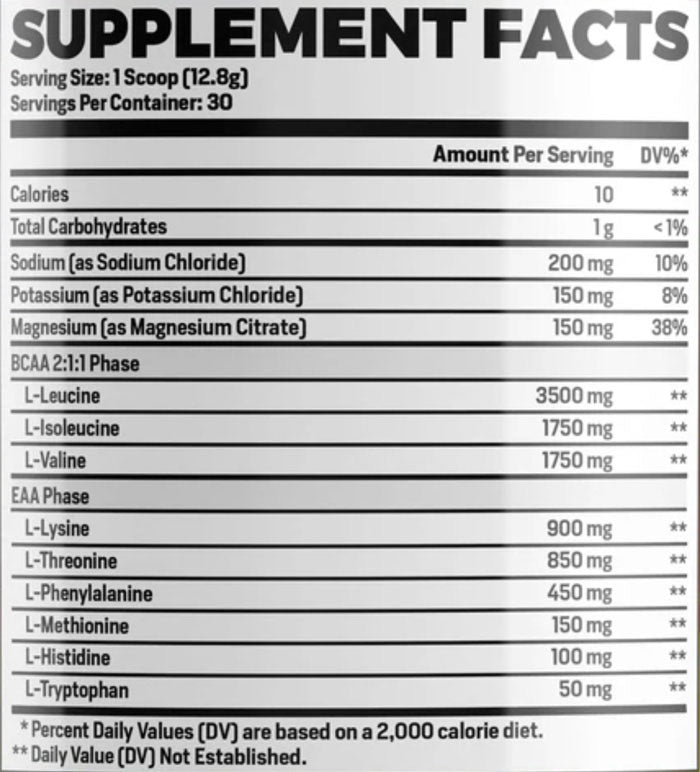 Amino Phase ingredient label