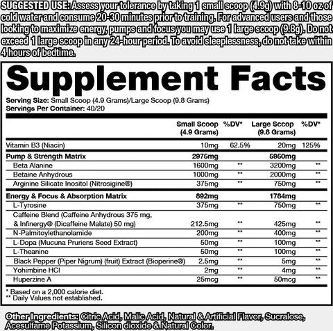 Dragon Pharma Venom Pre Workout ingredient label