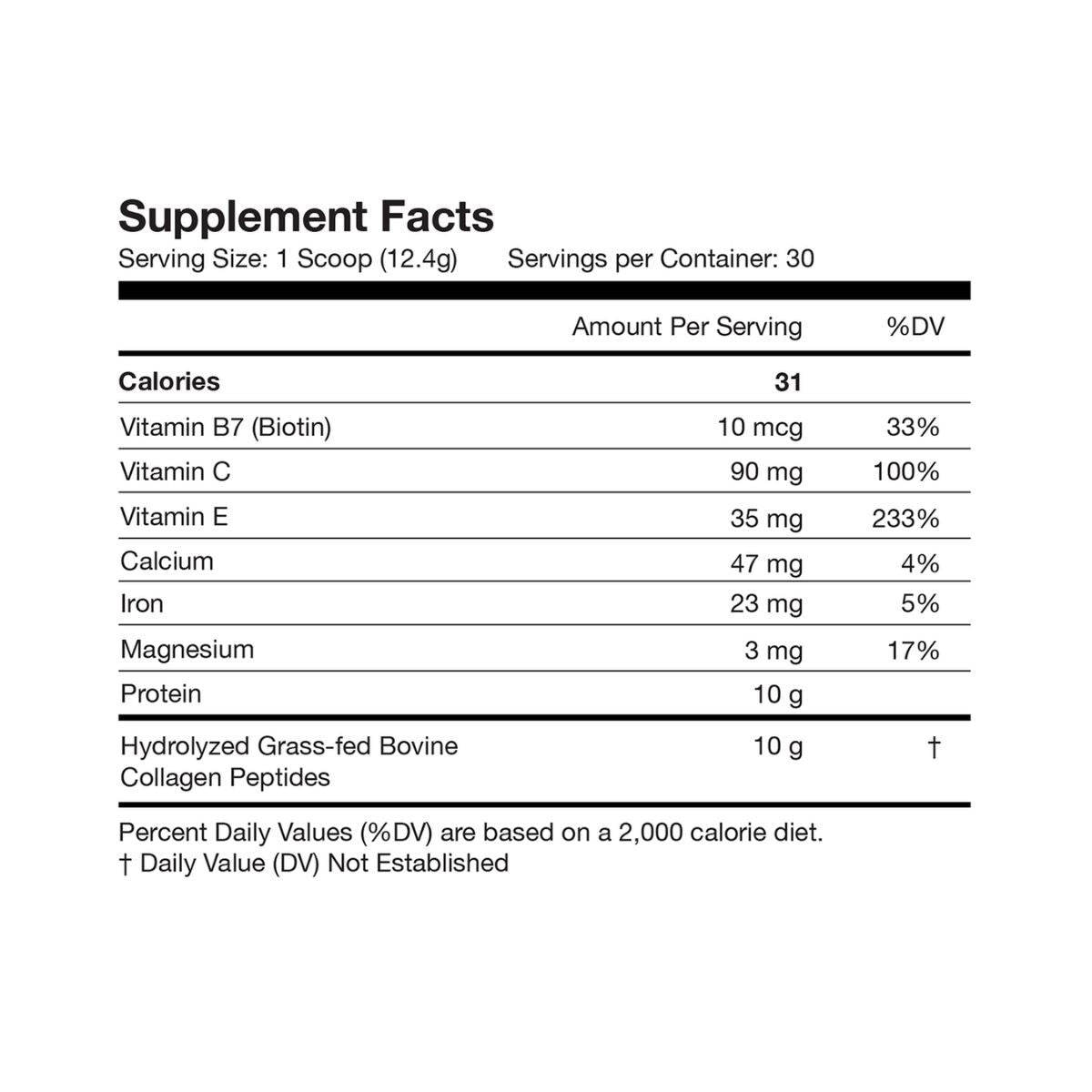 Obvi Super Collagen Protein ingredient label