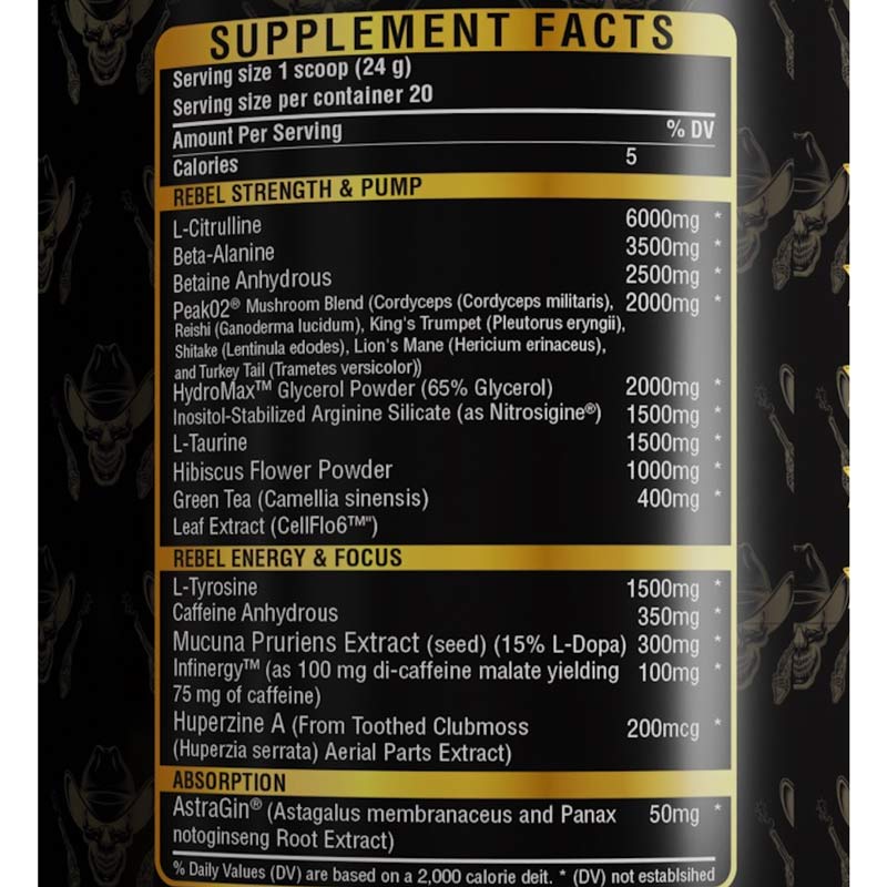 Rebellion Pre Workout ingredient label