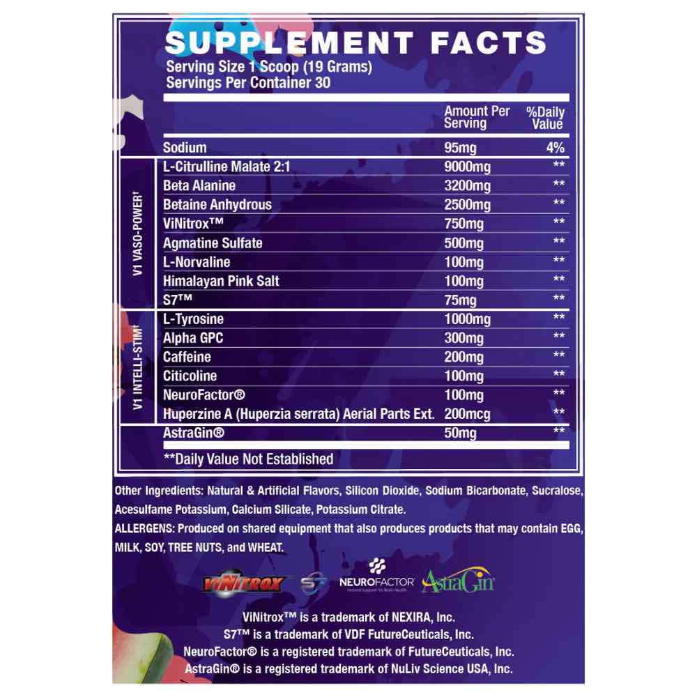 V1 Pre Workout ingredient label 3